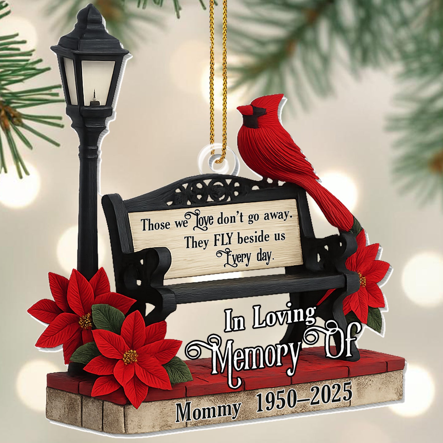 Those We Love Don't Go Away, Cardinal And Poinsettia Ornament
