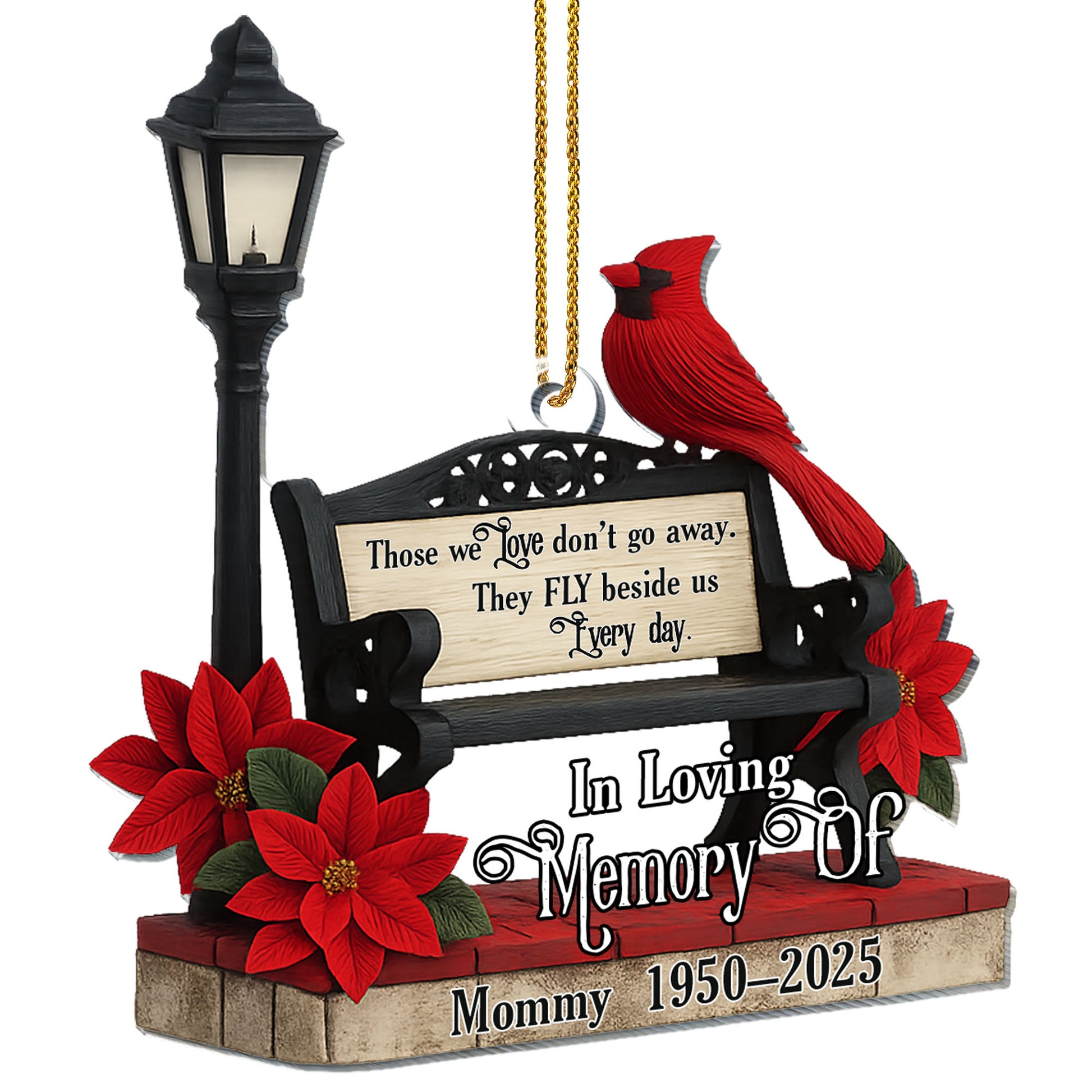 Those We Love Don't Go Away, Cardinal And Poinsettia Ornament