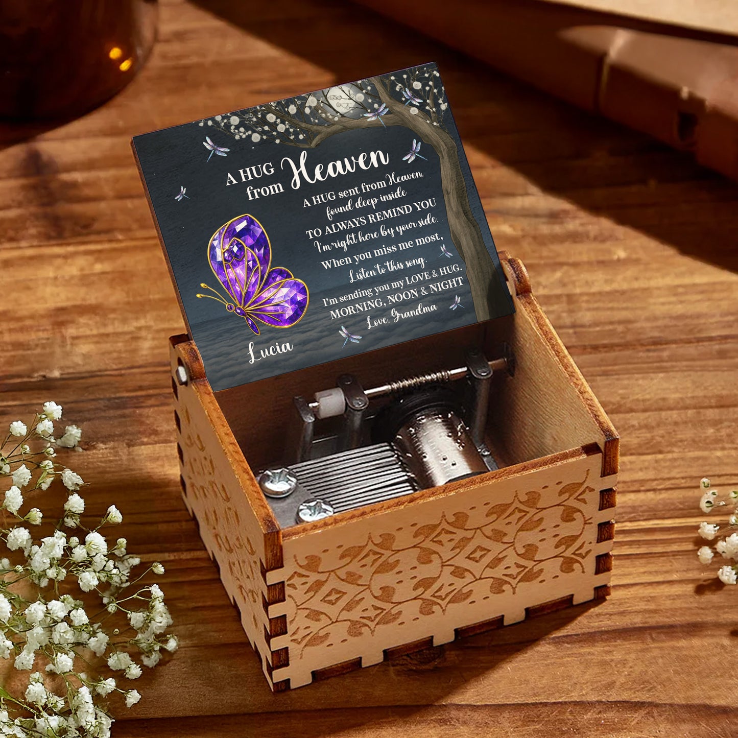 A Hug From Heaven With Butterfly And Tree Design