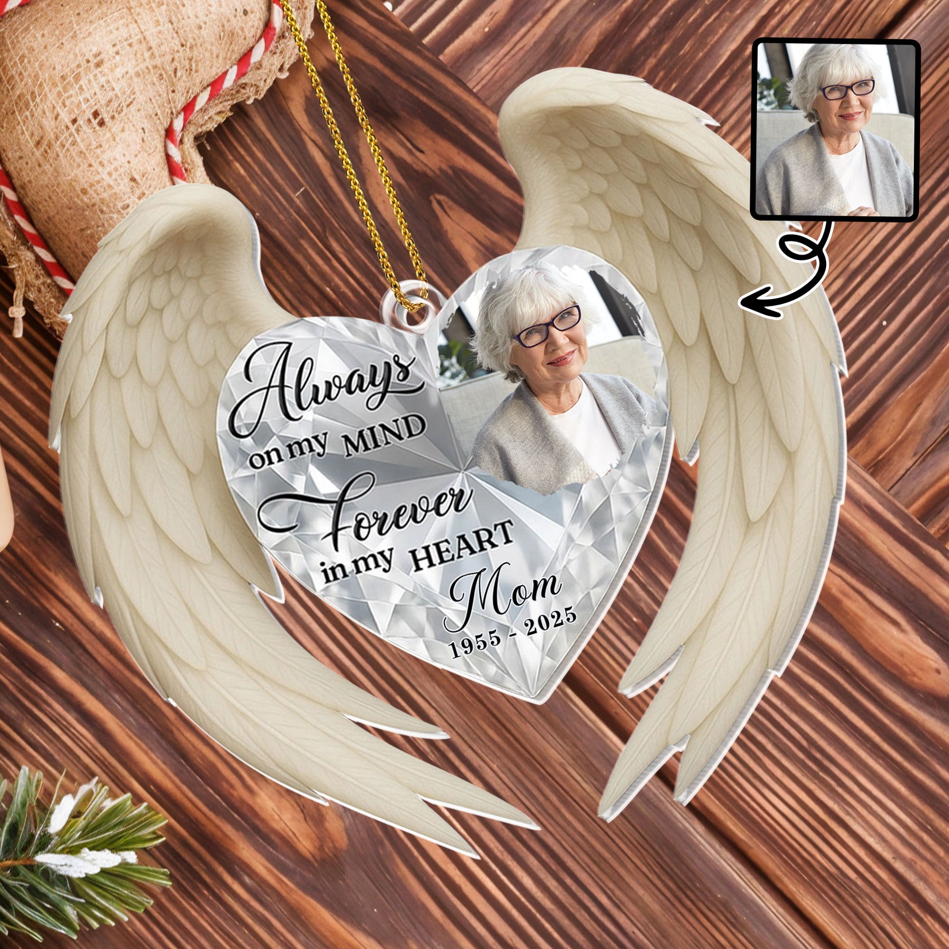 Always On My Mind, Forever In My Heart, Photo Heart With Wings