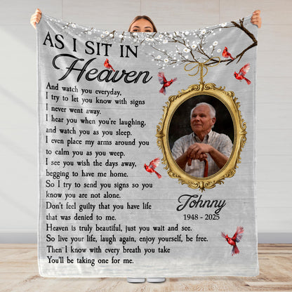 As I Sit In Heaven Memorial Blanket With Birds And Frame
