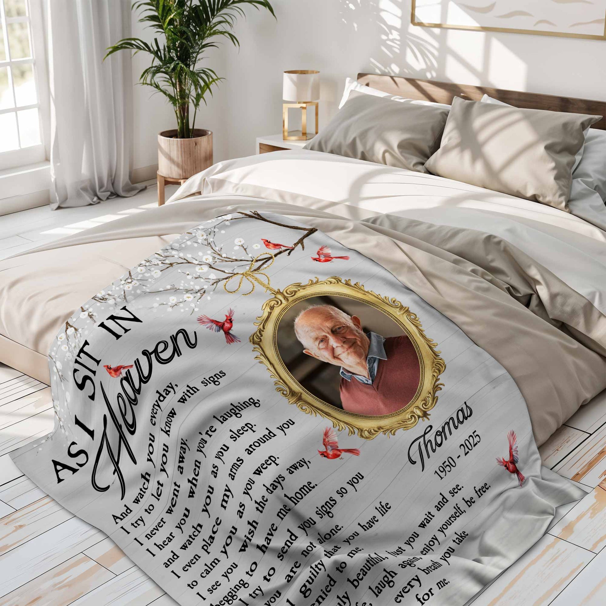 As I Sit In Heaven Memorial Blanket With Birds And Frame