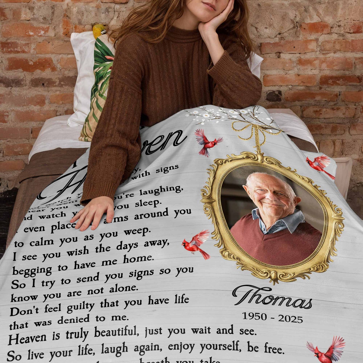 As I Sit In Heaven Memorial Blanket With Birds And Frame