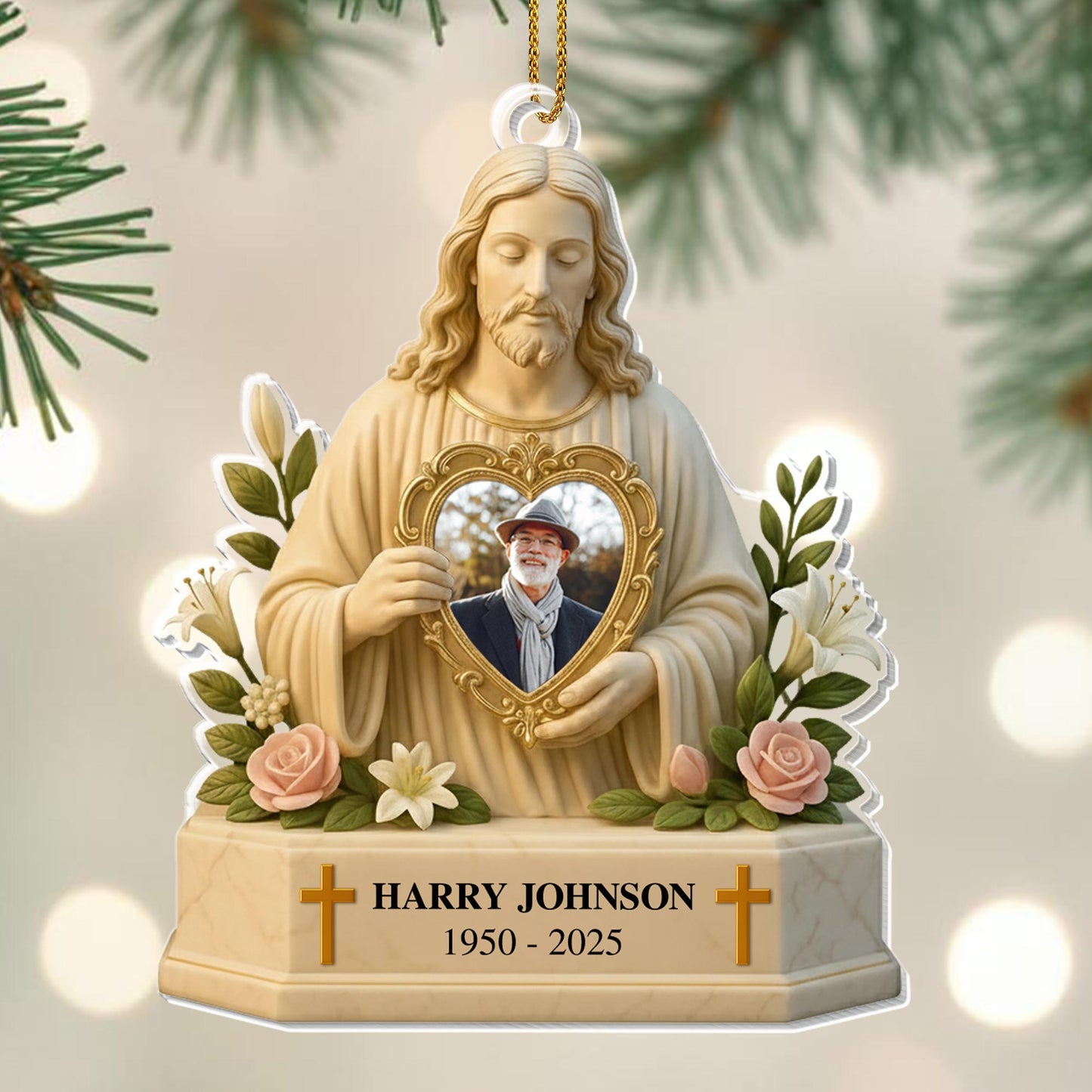 Cherish The Memory Of Loved Ones With Religious Figure And Roses