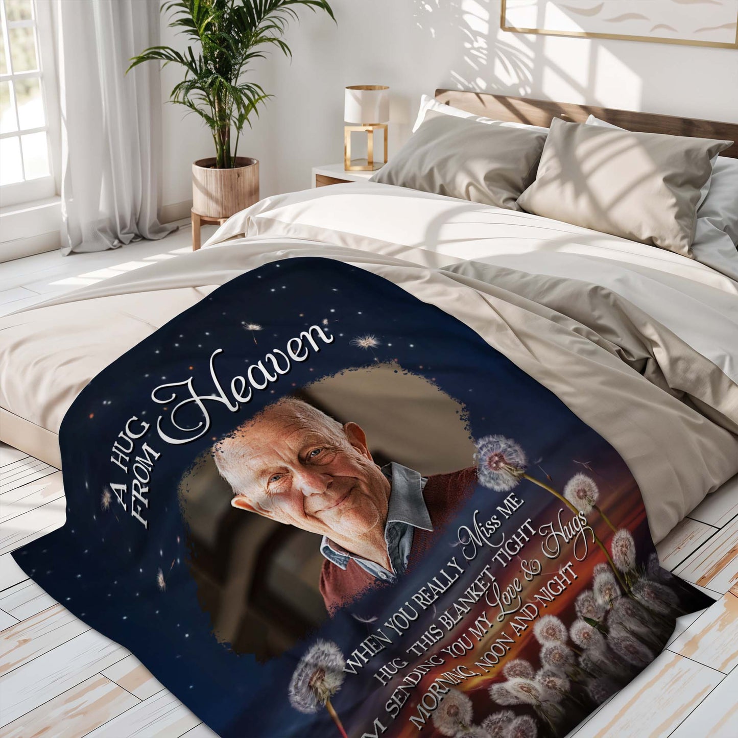 A Hug From Heaven With Elderly Man And Dandelions