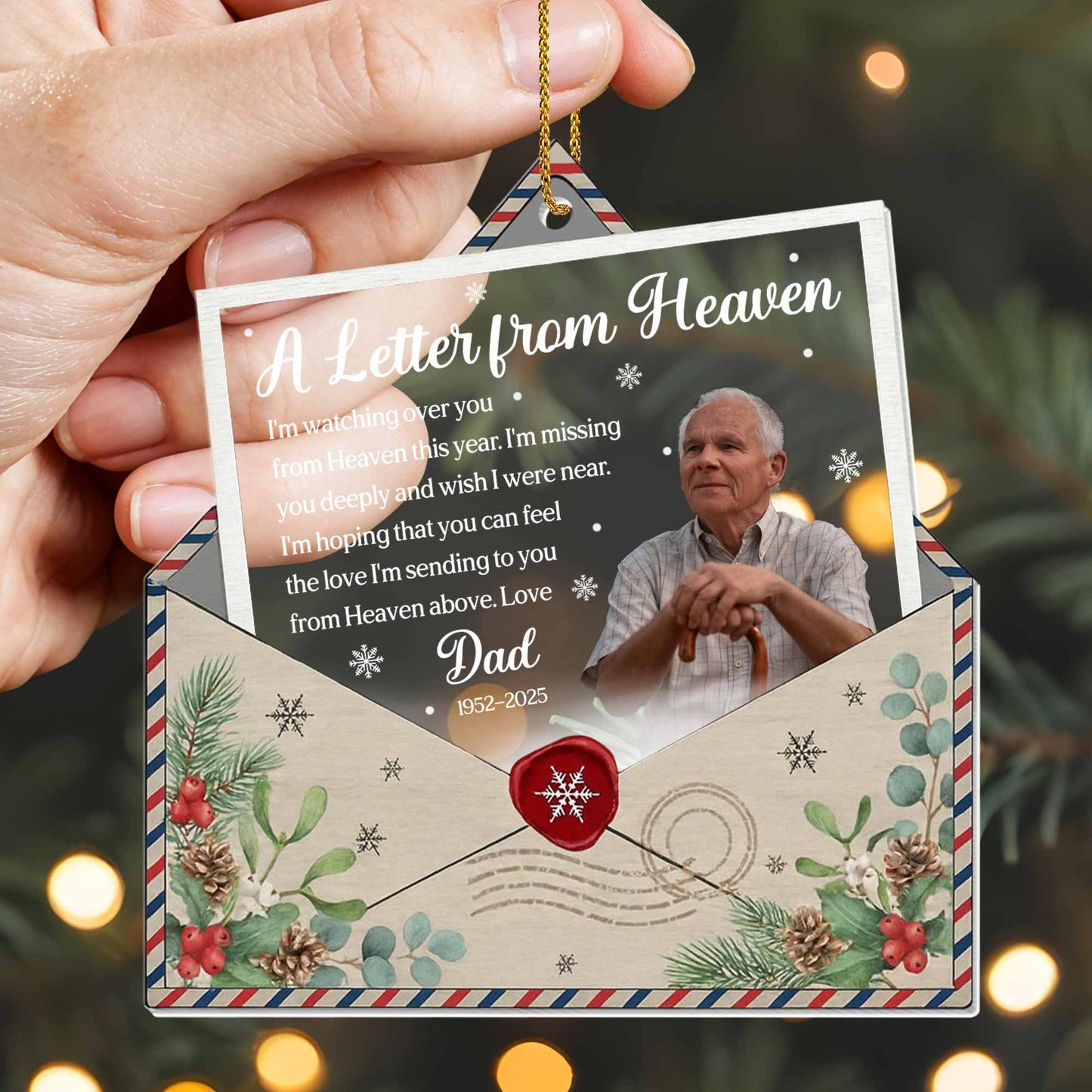 A Letter From Heaven, Pine Cones And Holly Berries Design