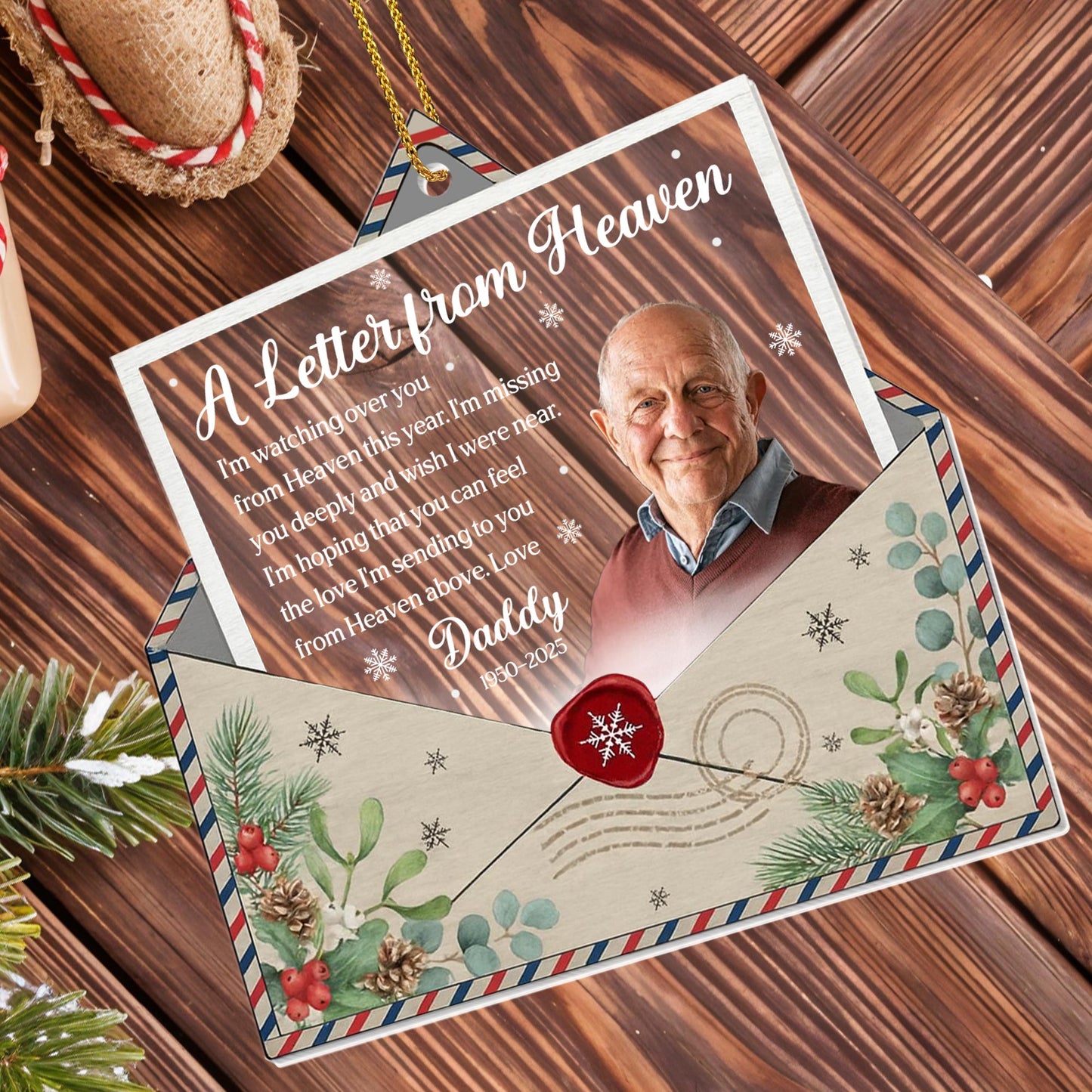 A Letter From Heaven, Pine Cones And Holly Berries Design