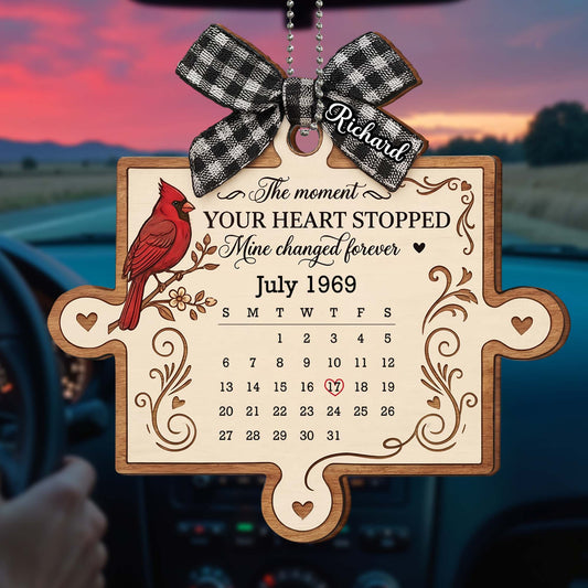 The Moment Your Heart Stopped, Bird And Heart Design - Personalized Custom Wood Ornament, Car Hanging Ornament - HME478_WCA