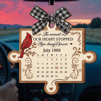 The Moment Our Heart Stopped, Bird And Heart Design - Personalized Custom Wood Ornament, Car Hanging Ornament - HME478_WCA