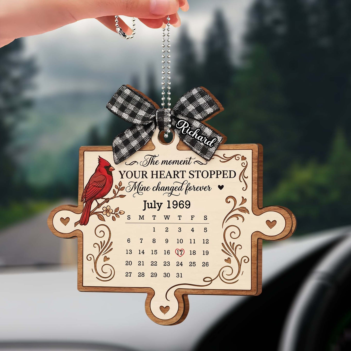 The Moment Your Heart Stopped, Bird And Heart Design - Personalized Custom Wood Ornament, Car Hanging Ornament - HME478_WCA