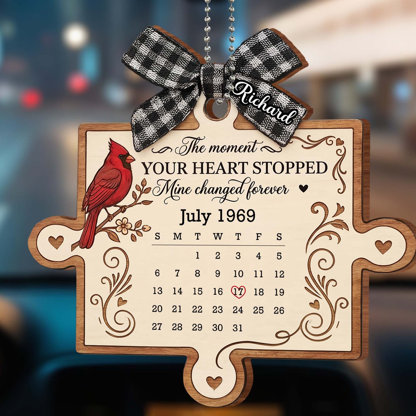 The Moment Your Heart Stopped, Bird And Heart Design - Personalized Custom Wood Ornament, Car Hanging Ornament - HME478_WCA