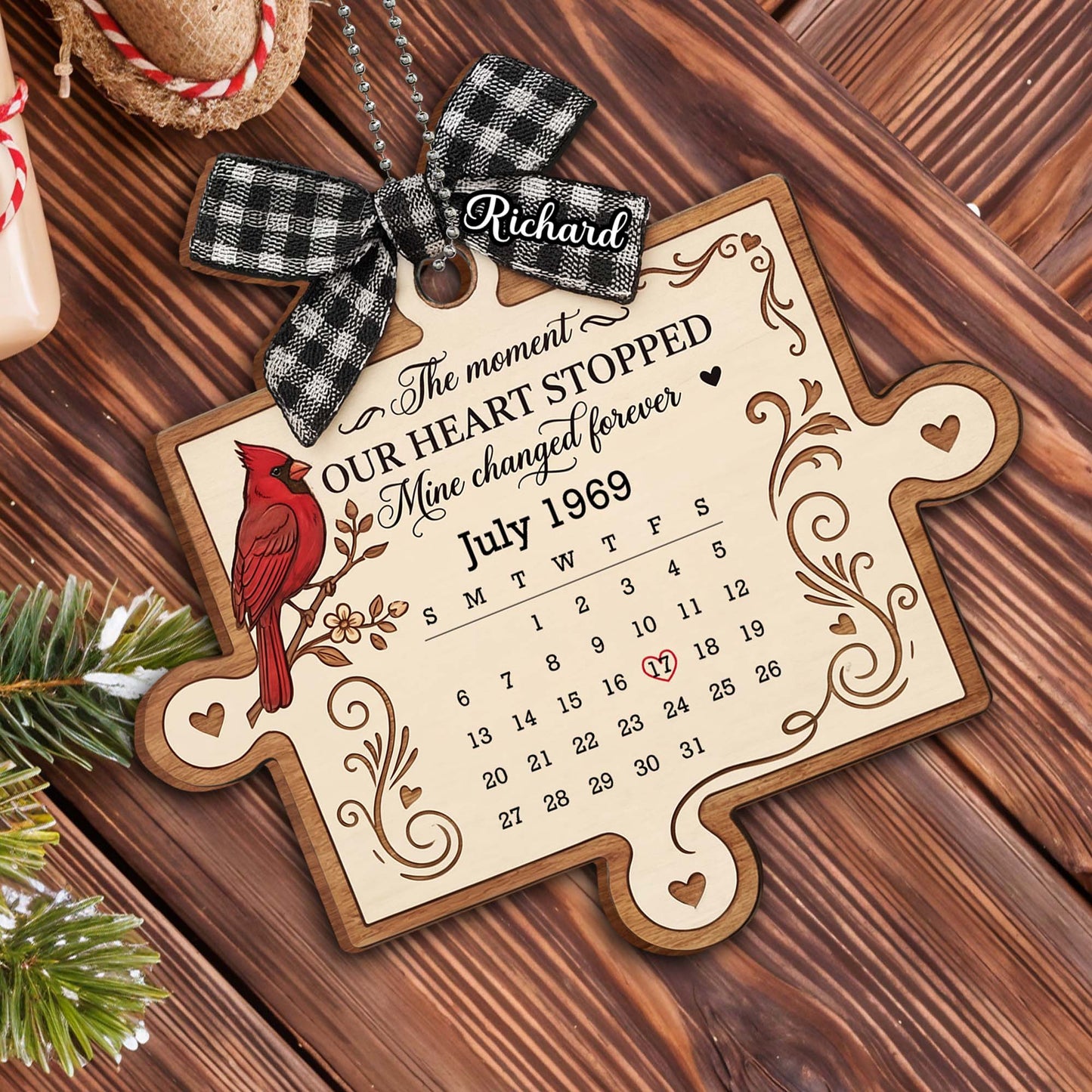 The Moment Our Heart Stopped, Bird And Heart Design - Personalized Custom Wood Ornament, Car Hanging Ornament - HME478_WCA