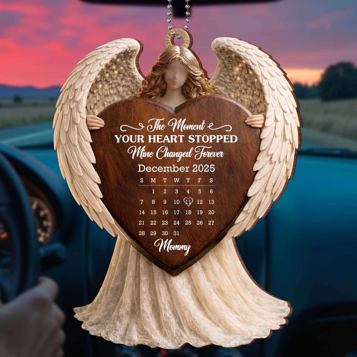 The Moment Your Heart Stopped, Angel Ornament With Calendar - Personalized Custom Wood Ornament, Car Hanging Ornament - HME482_WCA