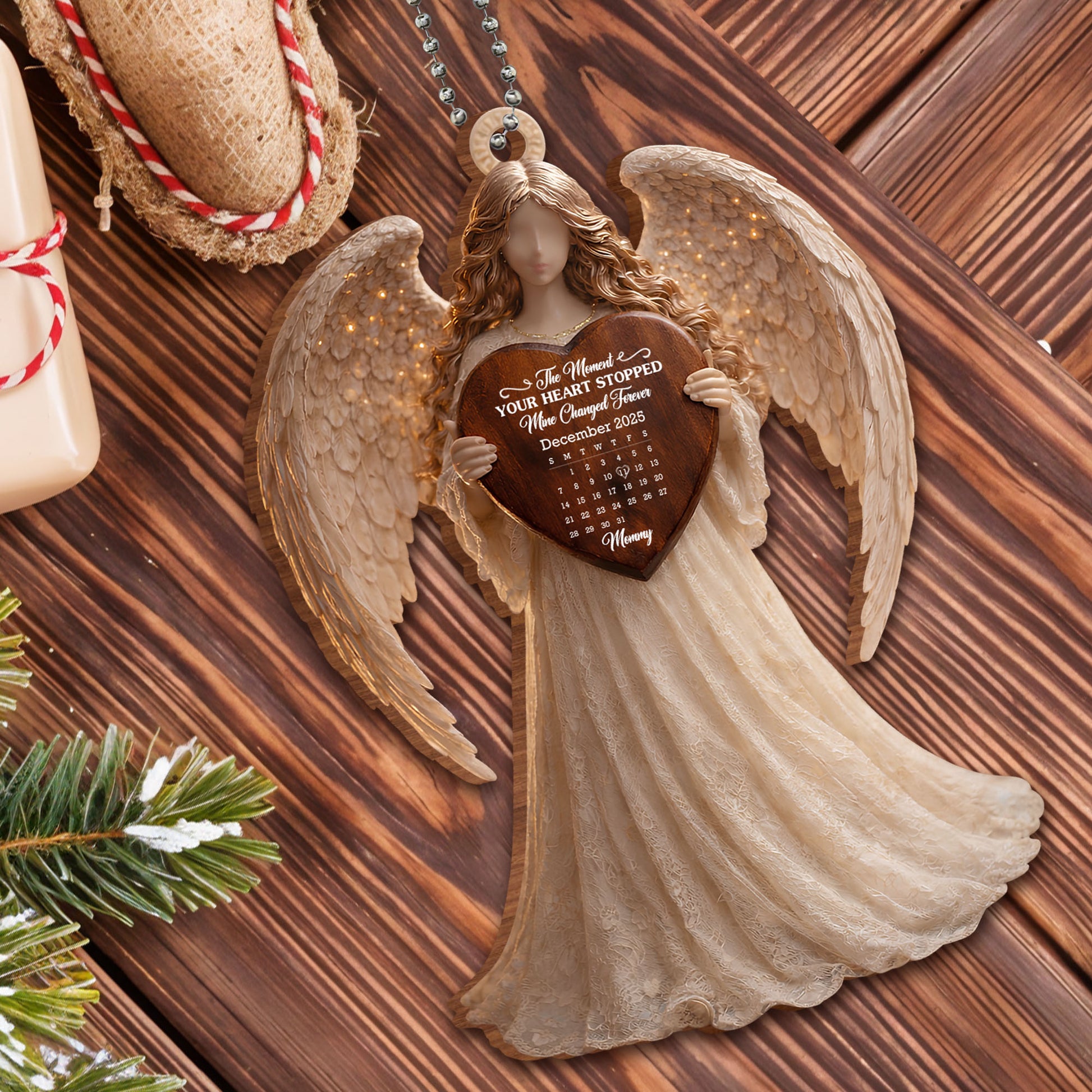 The Moment Your Heart Stopped, Angel Ornament With Calendar