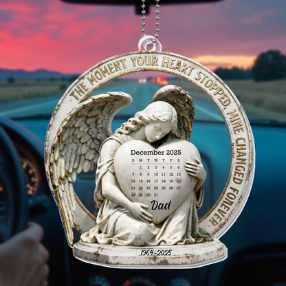 The Moment Your Heart Stopped, Angel And Calendar Design - Personalized Custom Acrylic Ornament, Car Hanging Ornament - HME484_ACA