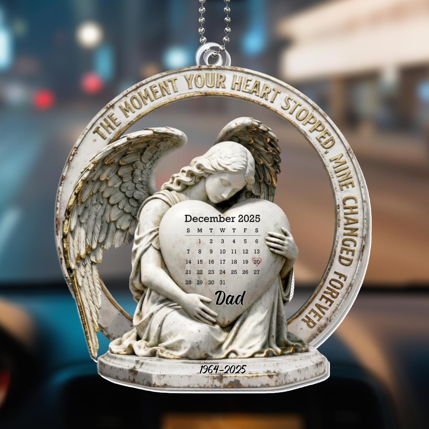 The Moment Your Heart Stopped, Angel And Calendar Design - Personalized Custom Acrylic Ornament, Car Hanging Ornament - HME484_ACA