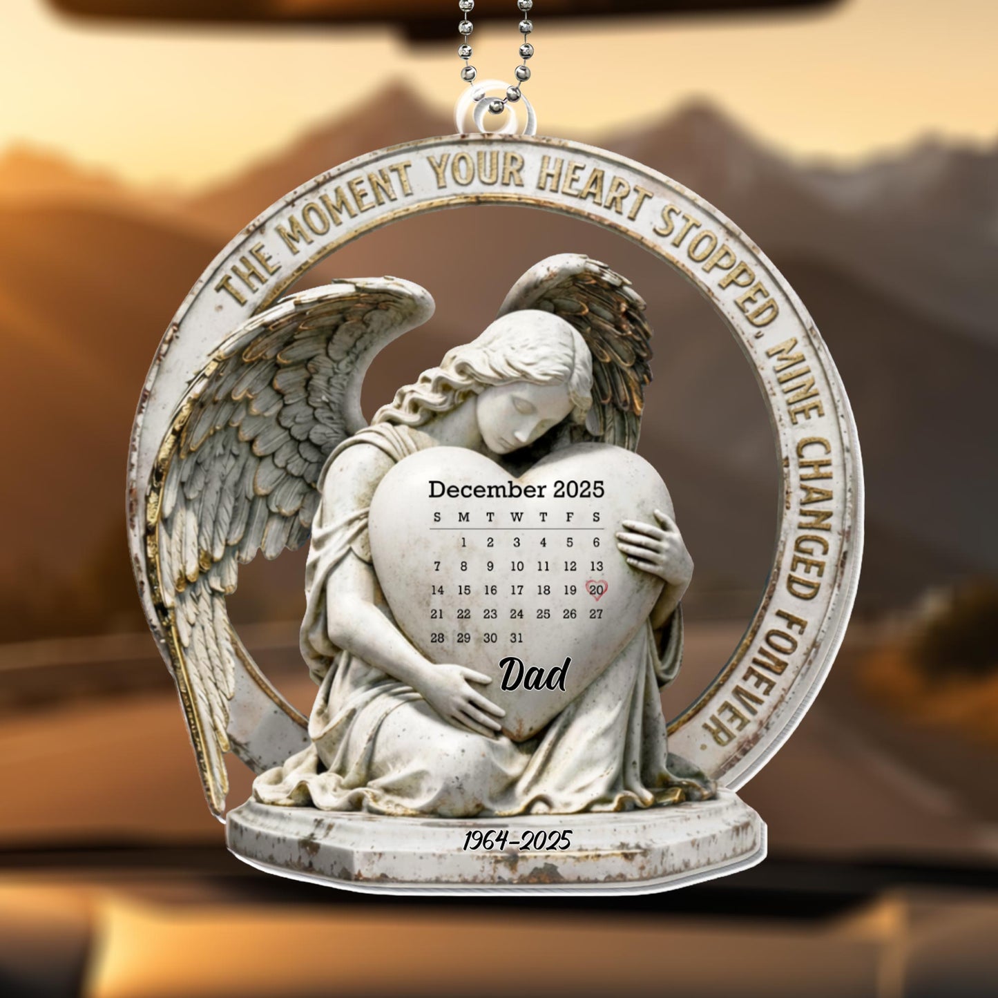 The Moment Your Heart Stopped, Angel And Calendar Design - Personalized Custom Acrylic Ornament, Car Hanging Ornament - HME484_ACA