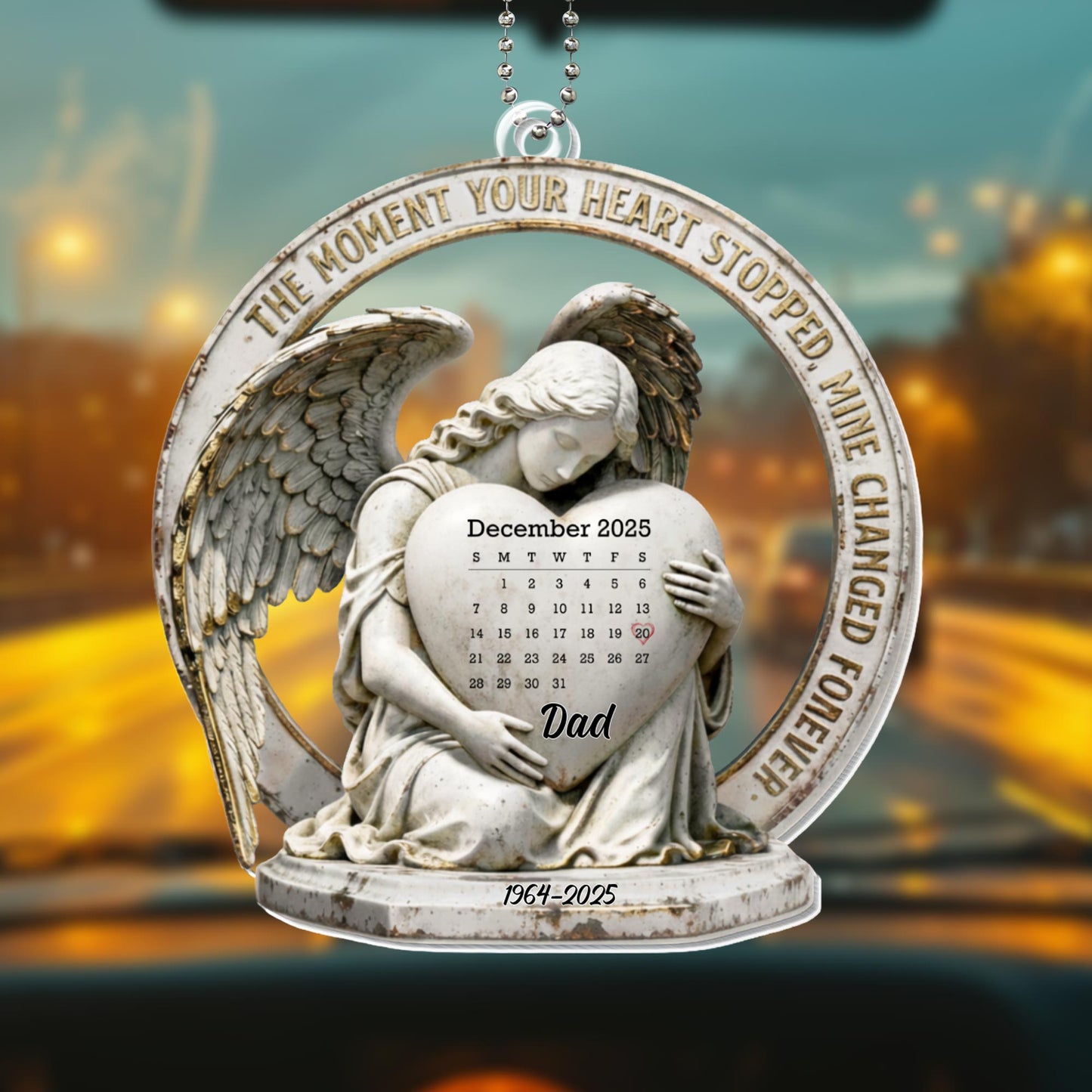 The Moment Your Heart Stopped, Angel And Calendar Design - Personalized Custom Acrylic Ornament, Car Hanging Ornament - HME484_ACA