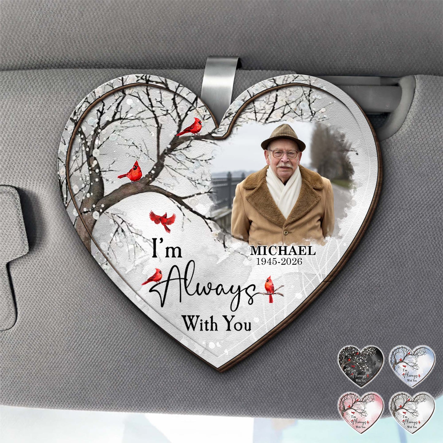 I'm Always With You, Cardinal Birds, Winter Trees - Personalized Custom Shaped Car Visor Clip - HME496_VIS