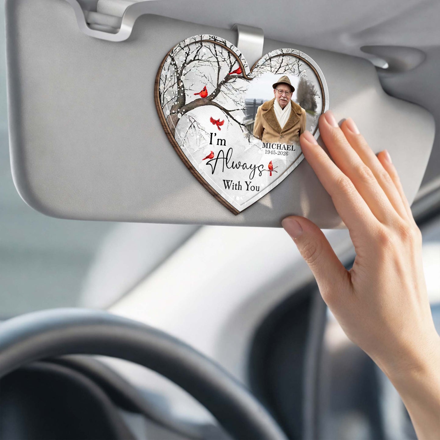 I'm Always With You, Cardinal Birds, Winter Trees - Personalized Custom Shaped Car Visor Clip - HME496_VIS