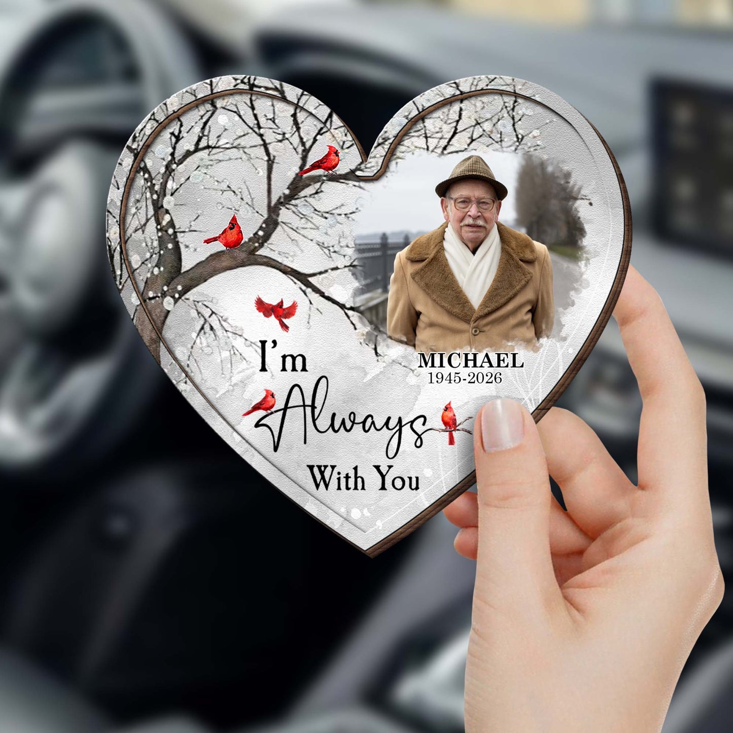 I'm Always With You, Cardinal Birds, Winter Trees - Personalized Custom Shaped Car Visor Clip - HME496_VIS