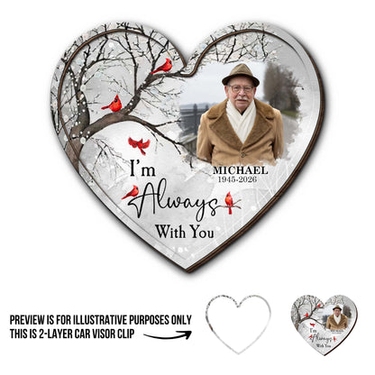I'm Always With You, Cardinal Birds, Winter Trees - Personalized Custom Shaped Car Visor Clip - HME496_VIS