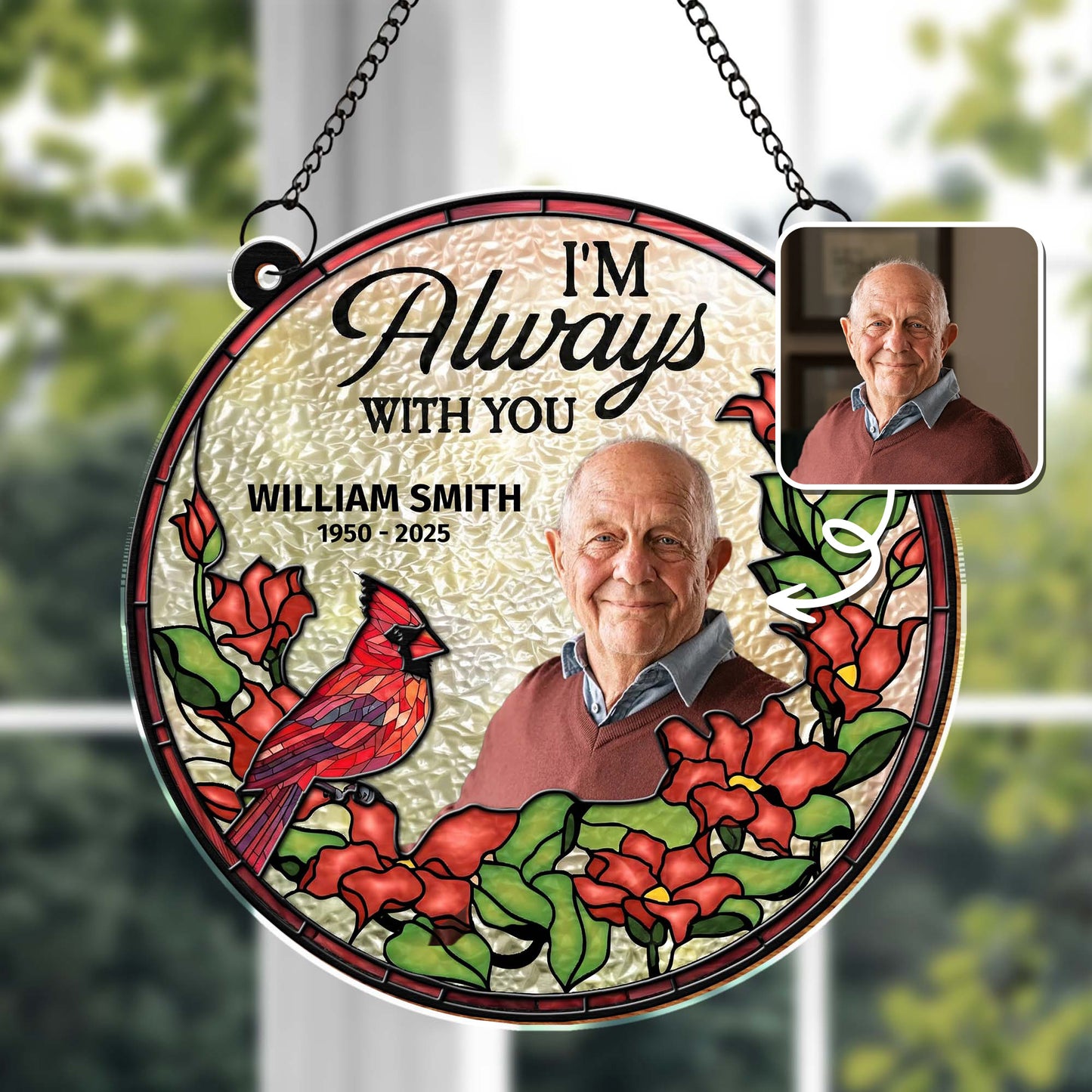 I'm Always With You Memorial Cardinal and Red Flowers