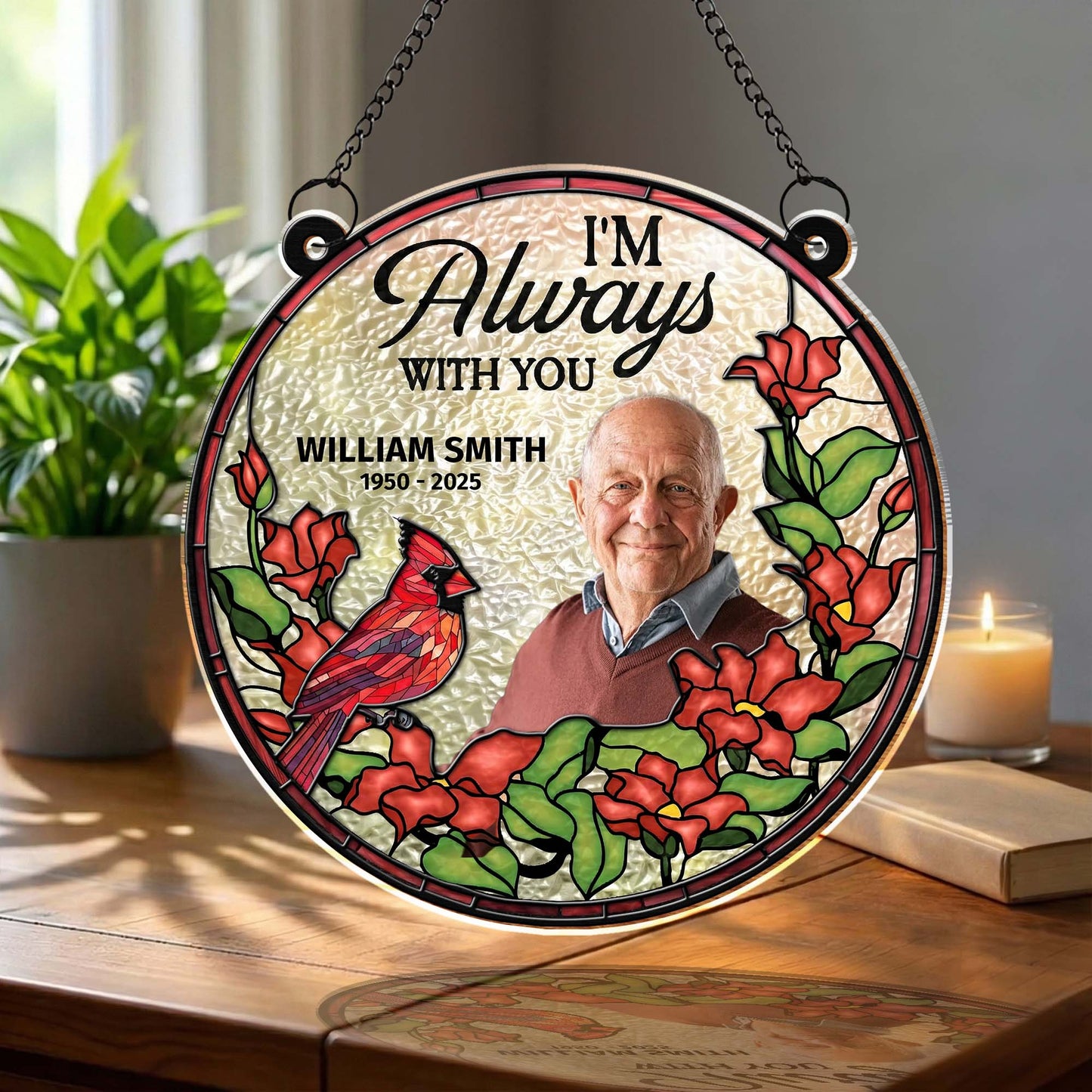 I'm Always With You Memorial Cardinal and Red Flowers