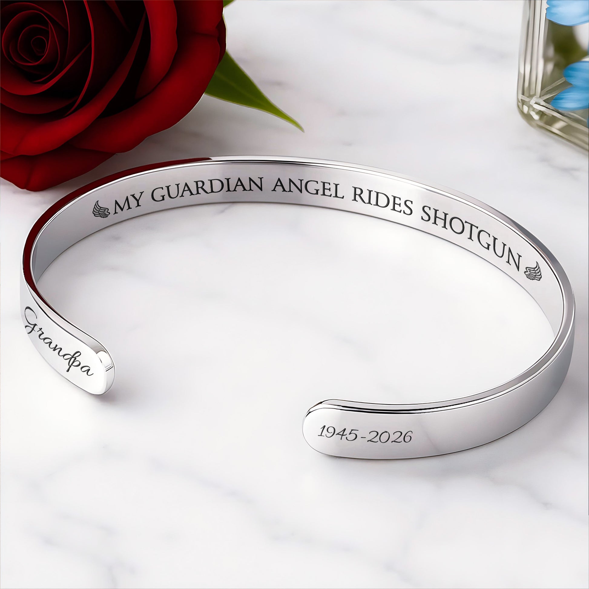 My Guardian Angel Rides Shotgun Memorial Bracelet With Angel Wings