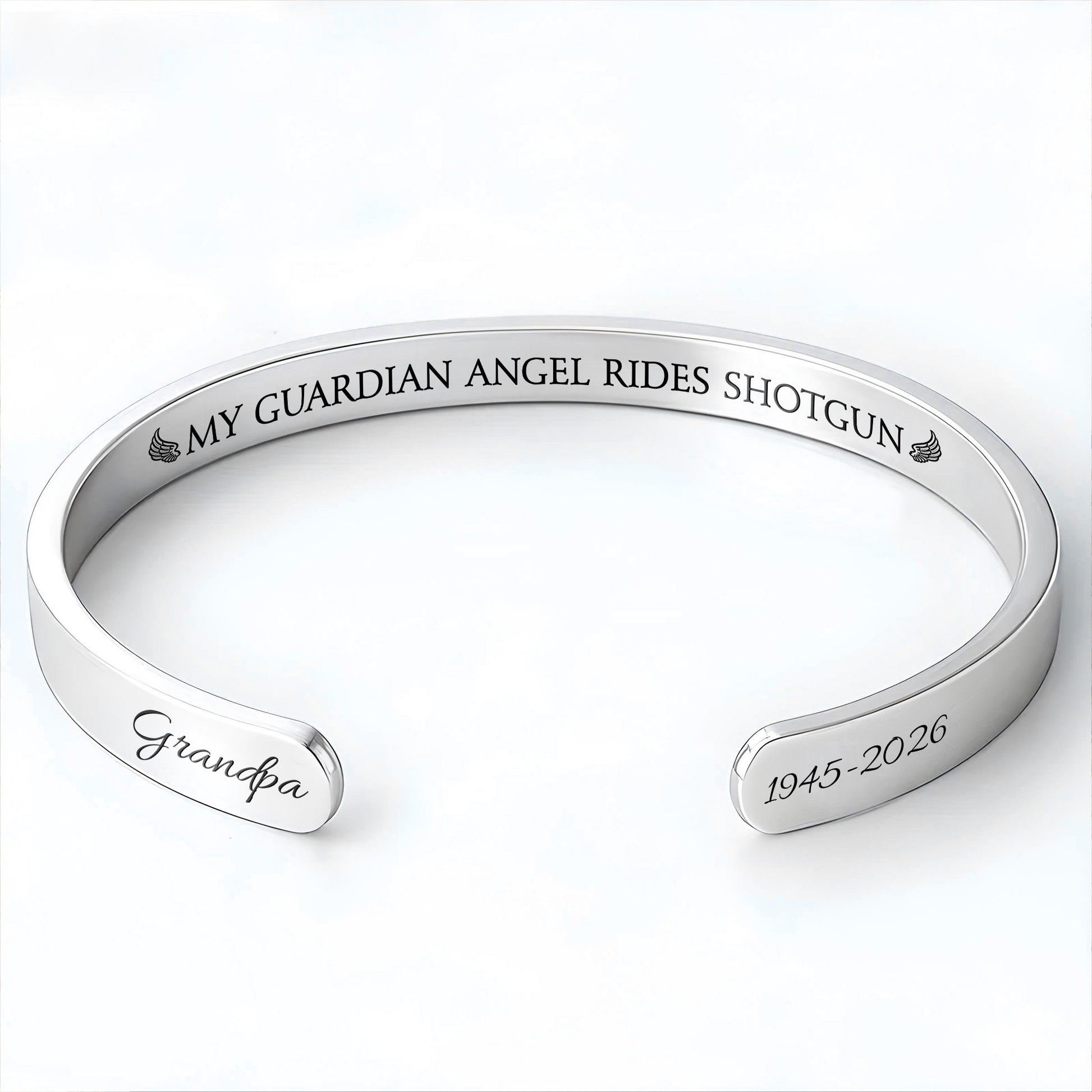 My Guardian Angel Rides Shotgun Memorial Bracelet With Angel Wings