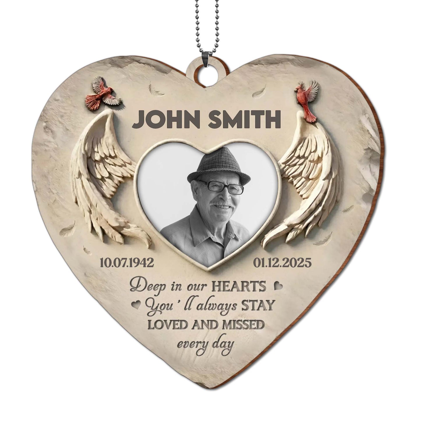 Deep in Our Hearts, Loved And Missed, Wings Heart Photo Frame