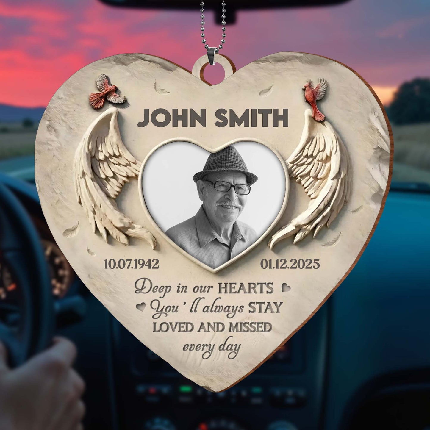 Deep in Our Hearts, Loved And Missed, Wings Heart Photo Frame