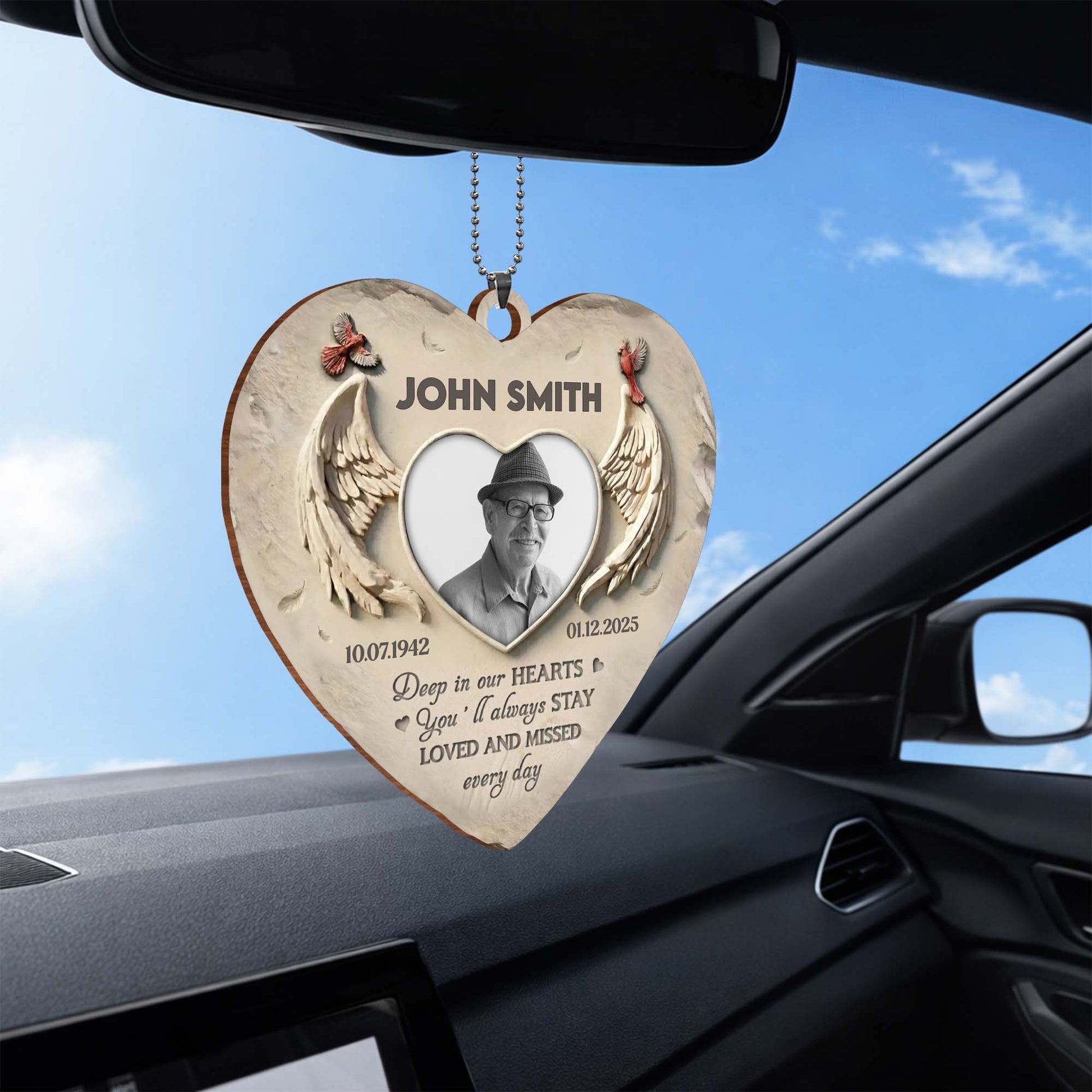 Deep in Our Hearts, Loved And Missed, Wings Heart Photo Frame