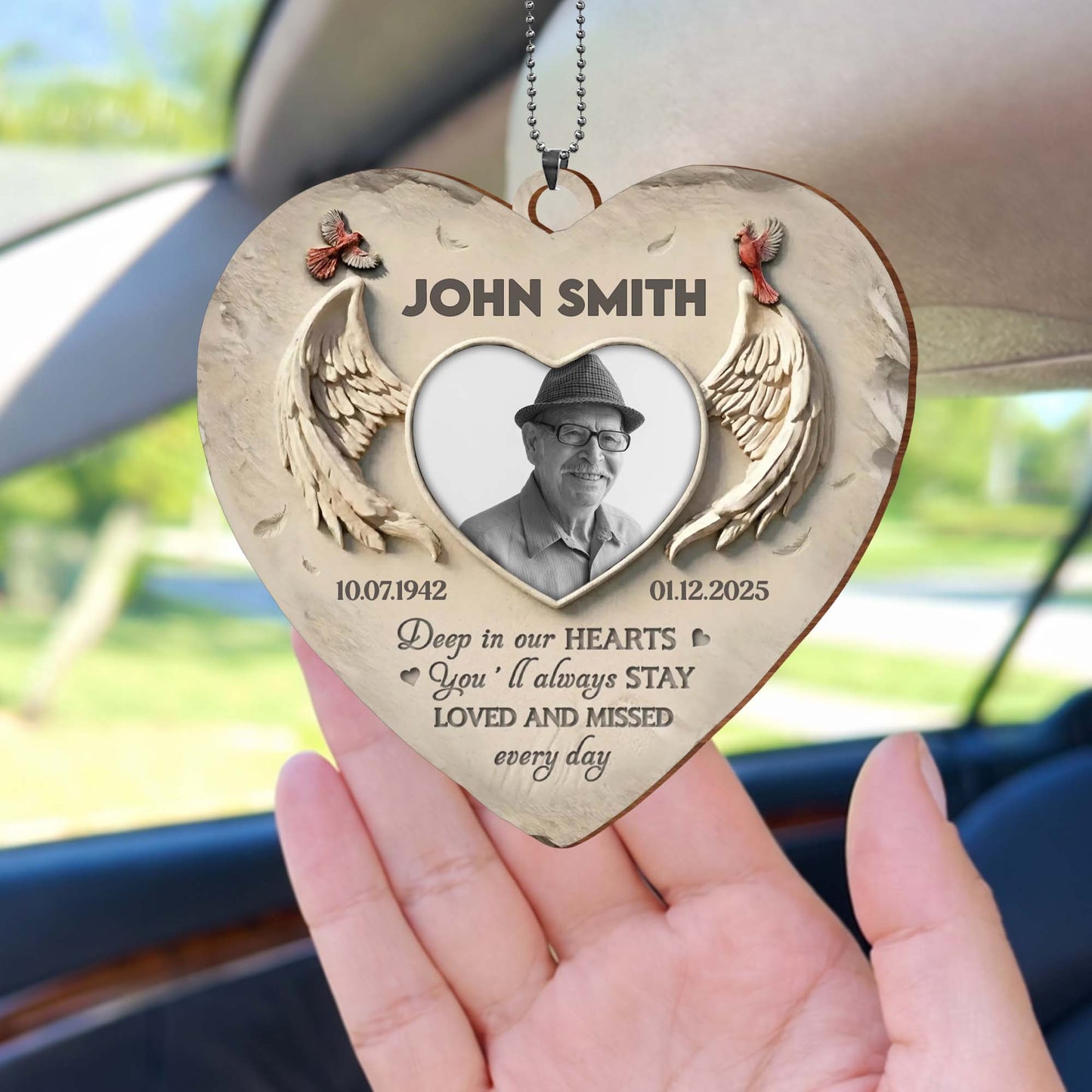 Deep in Our Hearts, Loved And Missed, Wings Heart Photo Frame