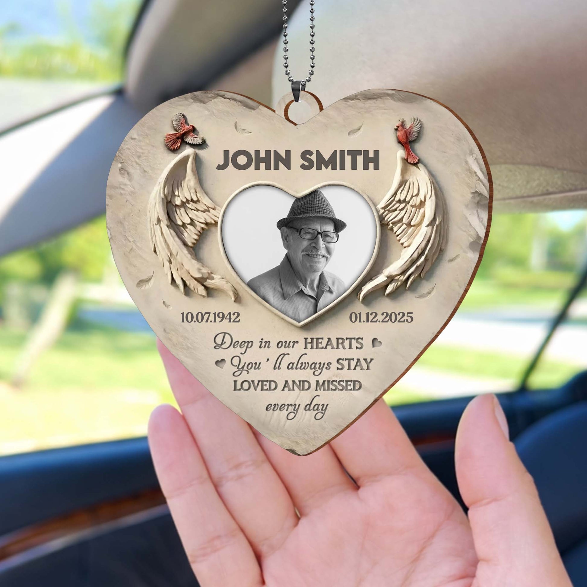 Deep in Our Hearts, Loved And Missed, Wings Heart Photo Frame