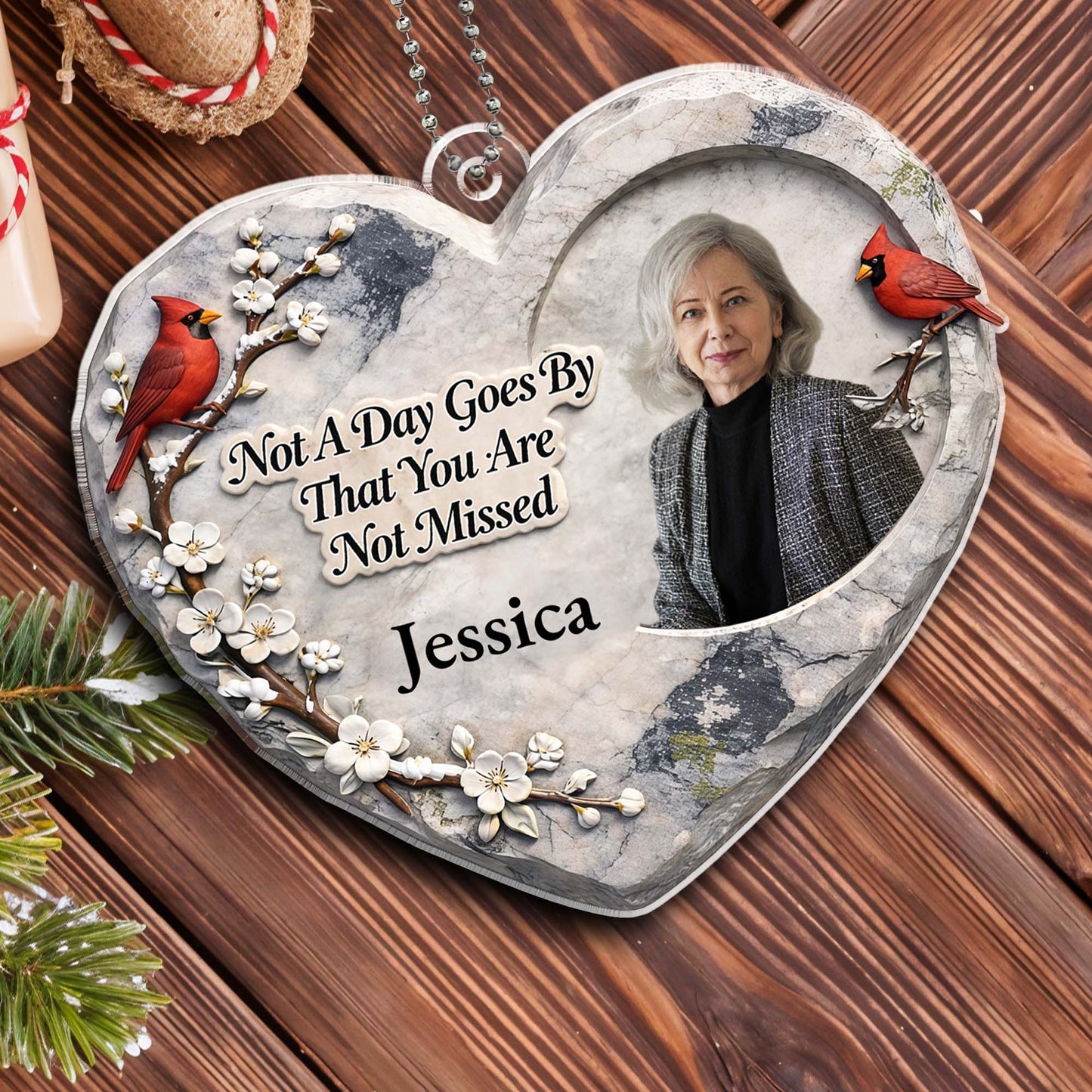 Not A Day Goes By That You Are Not Missed Cardinal Heart Ornament