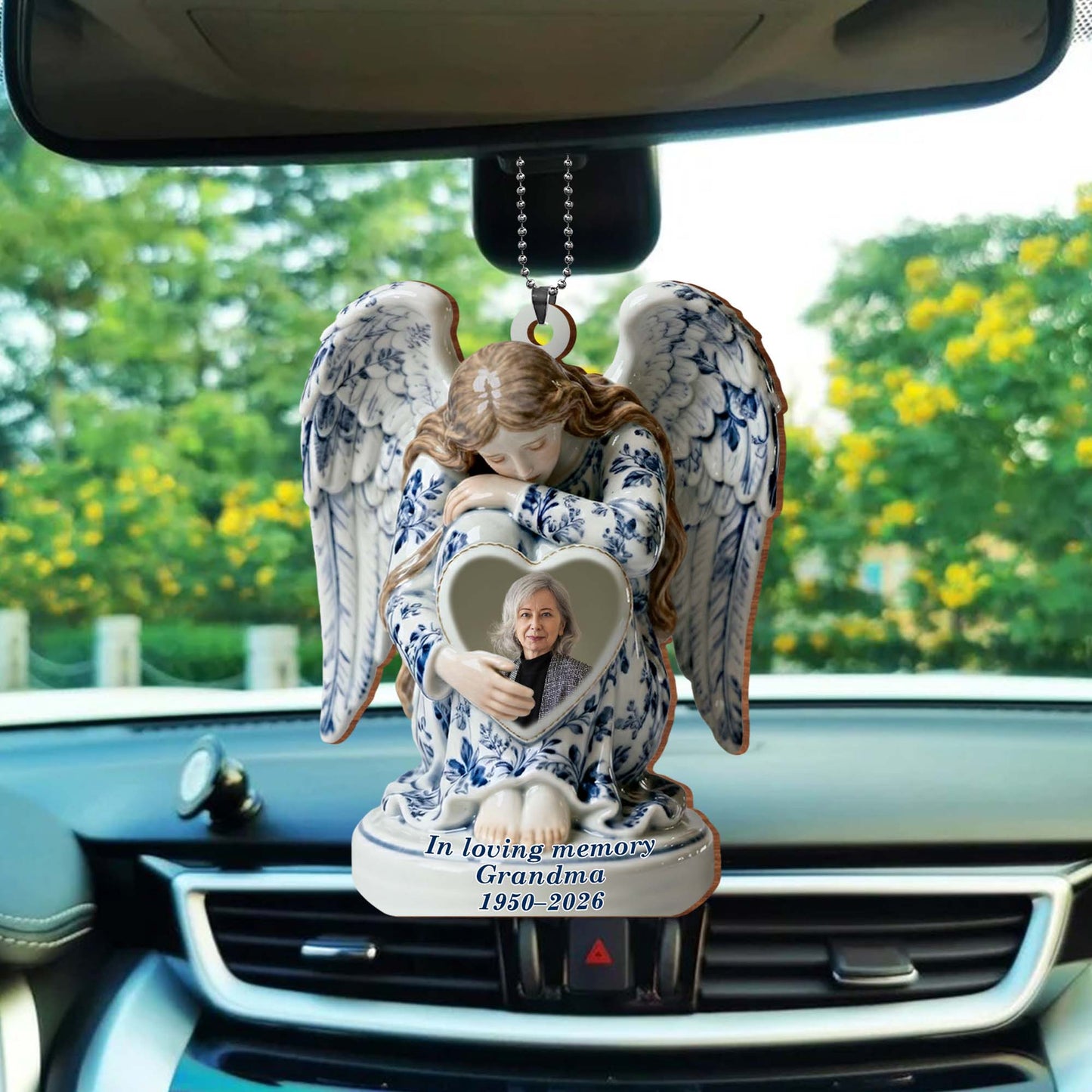 In Loving Memory Grandma Angel And Heart Ornament - Personalized Custom Wood Ornament, Car Hanging Ornament - HME513_WCA