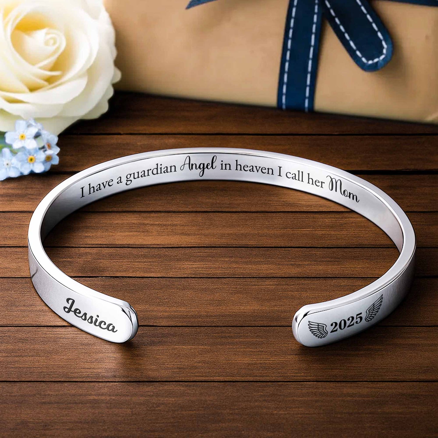I Have A Guardian Angel In Heaven I Call Her Mom Angel Wings - Personalized Custom Bracelet Cuff - HME557_BCUF