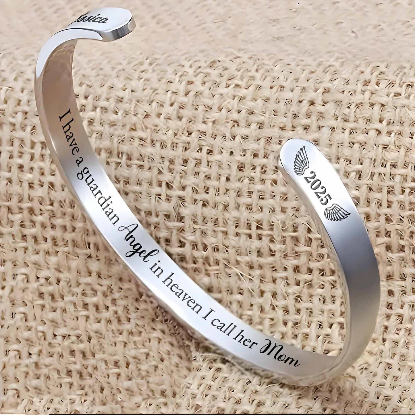 I Have A Guardian Angel In Heaven I Call Her Mom Angel Wings - Personalized Custom Bracelet Cuff - HME557_BCUF
