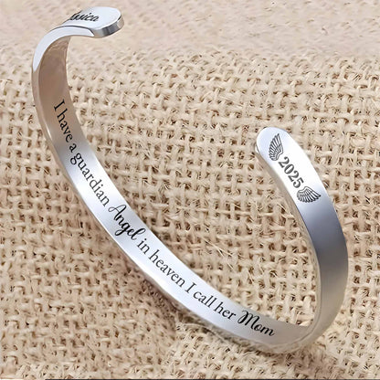 I Have A Guardian Angel In Heaven I Call Her Mom Angel Wings - Personalized Custom Bracelet Cuff - HME557_BCUF