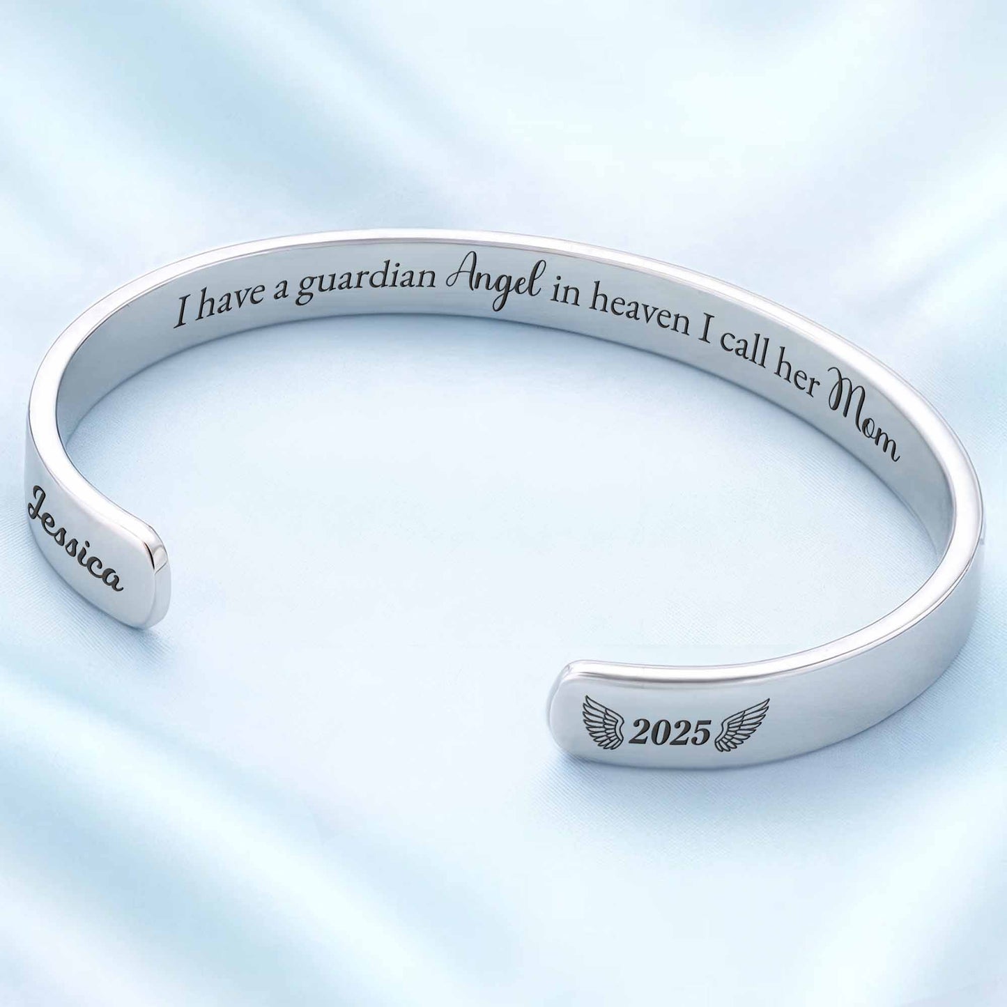 I Have A Guardian Angel In Heaven I Call Her Mom Angel Wings - Personalized Custom Bracelet Cuff - HME557_BCUF