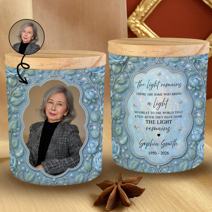 The Light Remains Memorial Custom Photo Blue Roses And Butterflies - Personalized Custom Glass Jar With LED - HME610_LEJAR