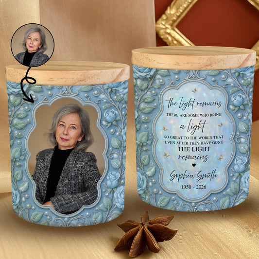 The Light Remains Memorial Custom Photo Blue Roses And Butterflies - Personalized Custom Glass Jar With LED - HME610_LEJAR