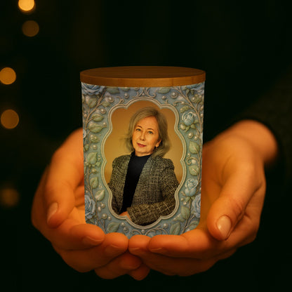 The Light Remains Memorial Custom Photo Blue Roses And Butterflies - Personalized Custom Glass Jar With LED - HME610_LEJAR