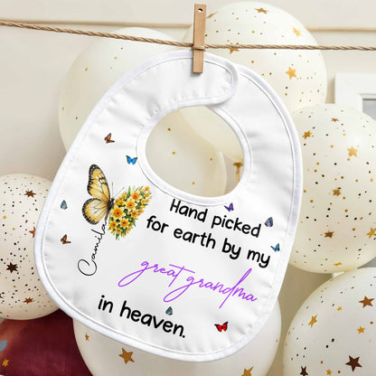 Hand Picked For Earth By My Great Grandma In Heaven Butterflies Flowers - Personalized Baby Bib - HME620_BBB