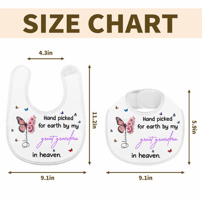 Hand Picked For Earth By My Great Grandma In Heaven Butterflies Flowers - Personalized Baby Bib - HME620_BBB