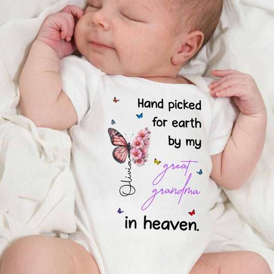 Hand Picked For Earth By My Great Grandma Flowers Butterflies - Personalized Custom Baby Onesie - HME620_ONES