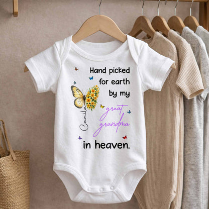 Hand Picked For Earth By My Great Grandma Flowers Butterflies - Personalized Custom Baby Onesie - HME620_ONES