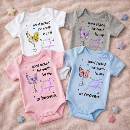 Hand Picked For Earth By My Great Grandma Flowers Butterflies - Personalized Custom Baby Onesie - HME620_ONES