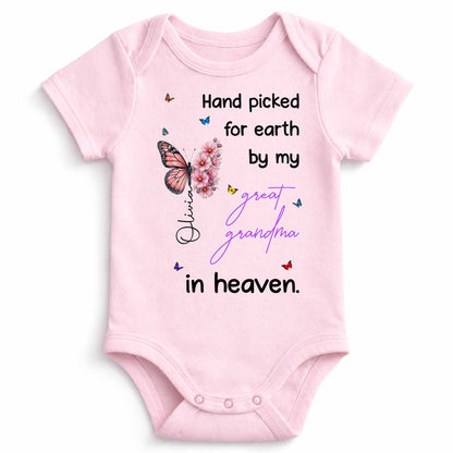Hand Picked For Earth By My Great Grandma Flowers Butterflies - Personalized Custom Baby Onesie - HME620_ONES